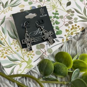 NWT Halle Joy cubic zirconia devotion cross dropped dangle earrings